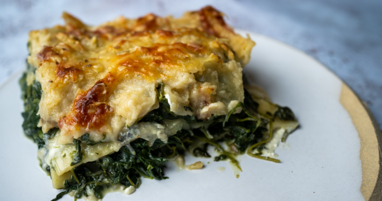 Lasagnes épinards, chèvre et raisins secs