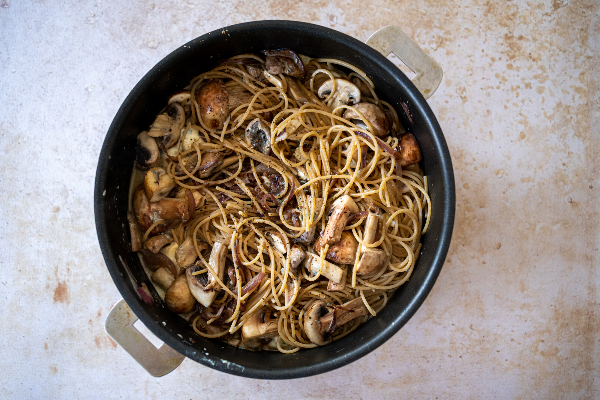 Spaghetti, champignons et bleu d’Auvergne