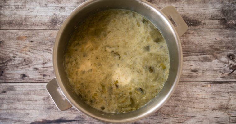 Soupe de poireaux, mixée partiellement