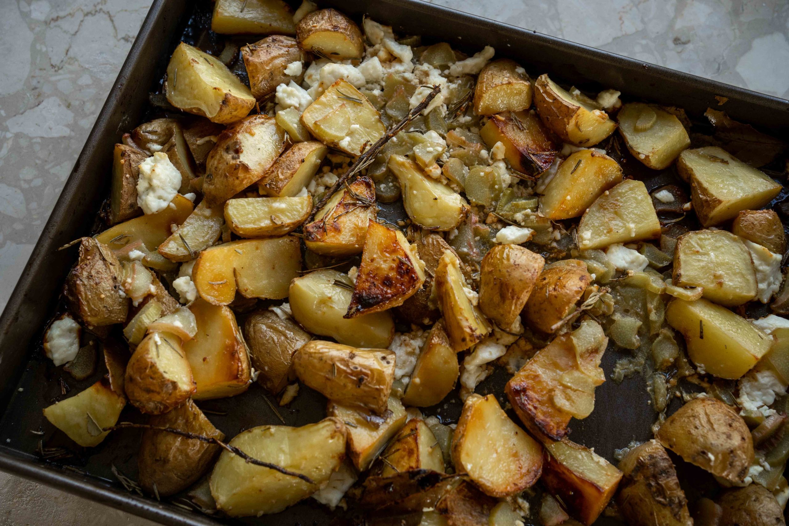 Pommes de terre, rhubarbe et feta