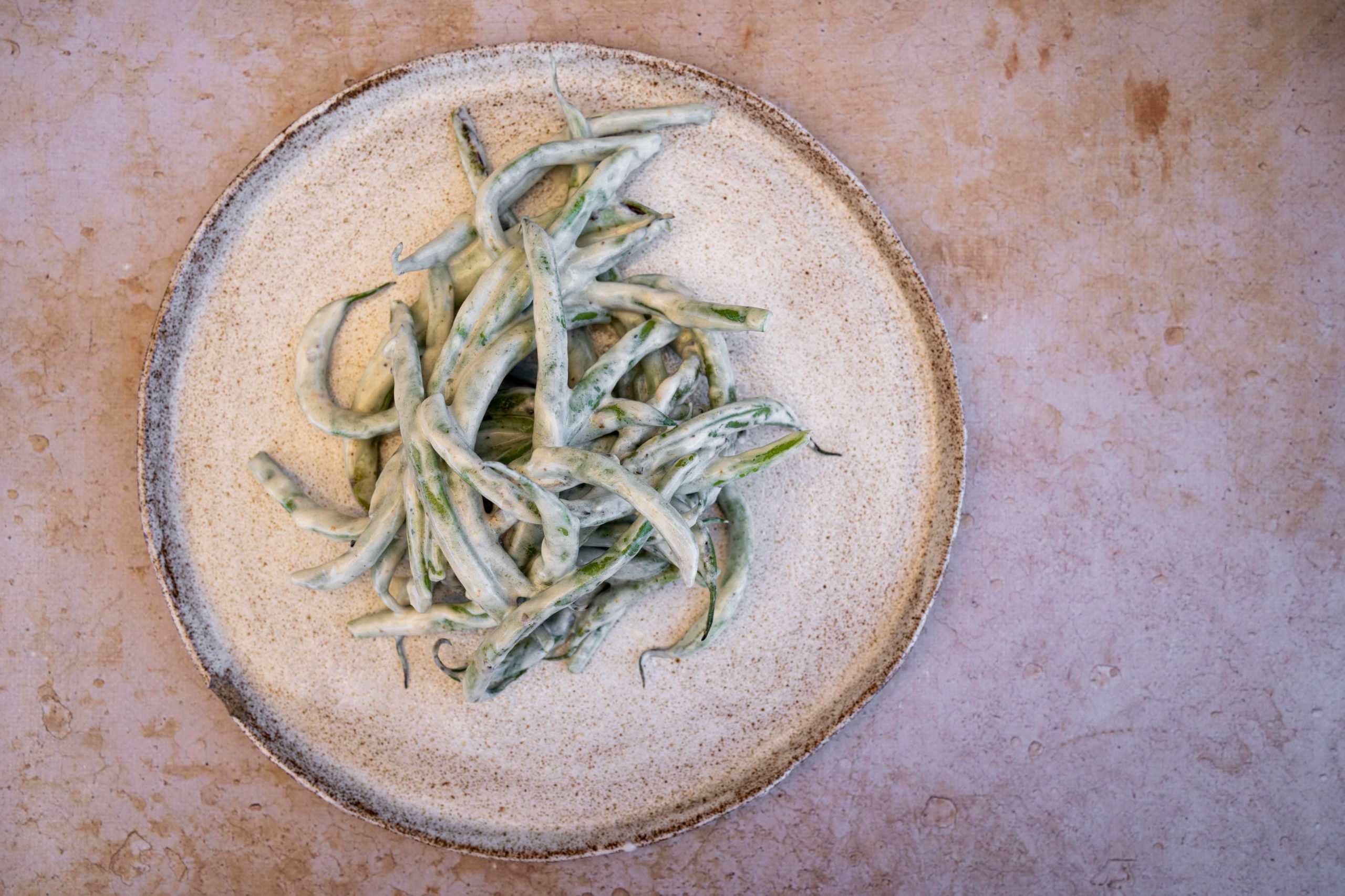 Haricots verts, citron brûlé et yaourt