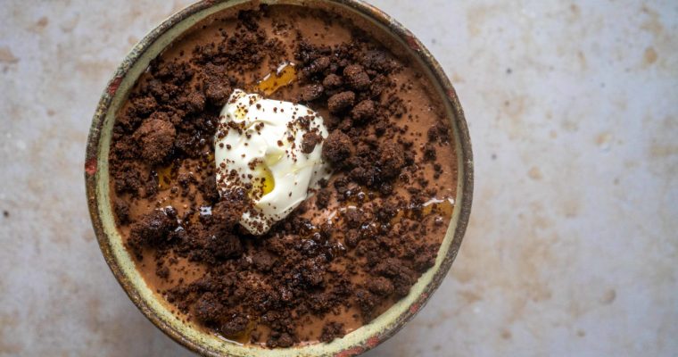 Mousse au chocolat, fève tonka, huile d’olive et sel