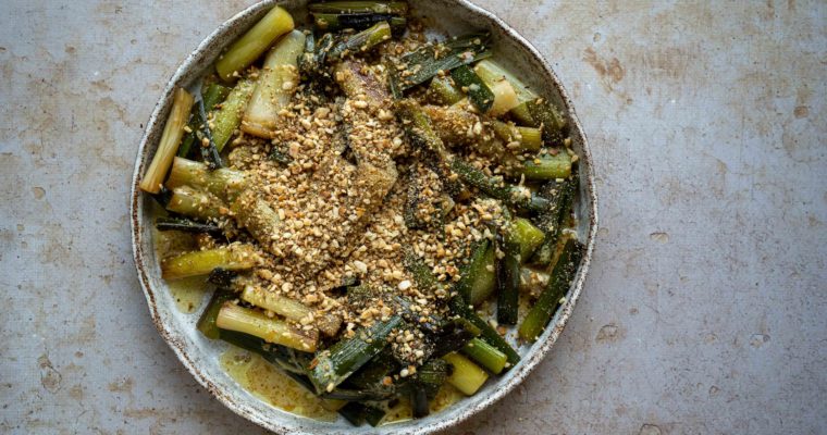 Poireaux vinaigrette au dukkah